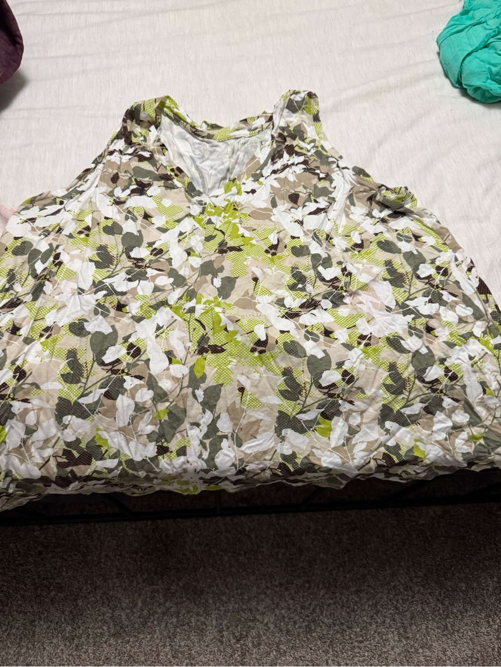 Lane Bryant Green and White Floral V-Neck Tank